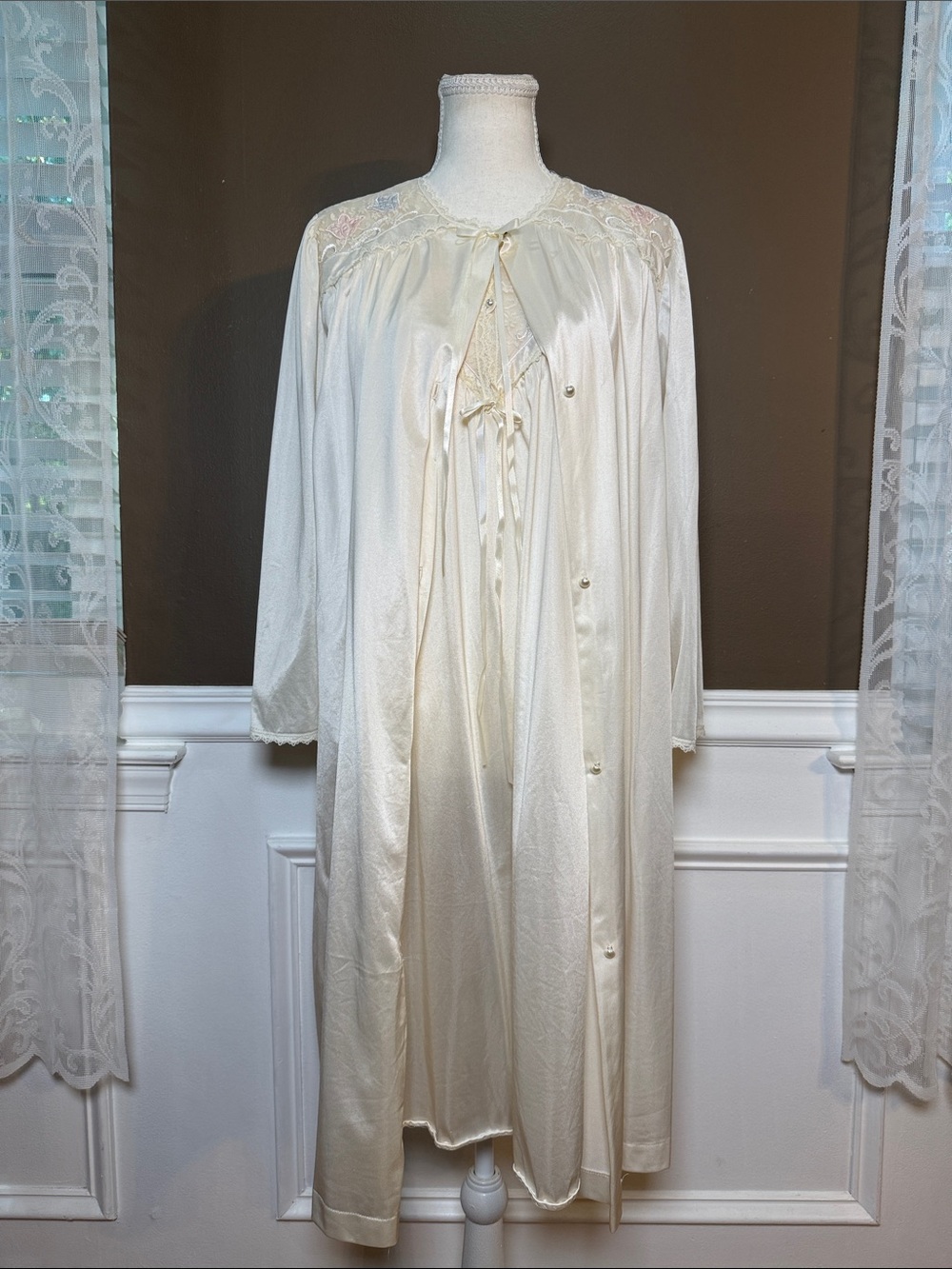 Vintage Lorraine Antron III Nylon Peignoir Robe & Nightgown Set S/M USA